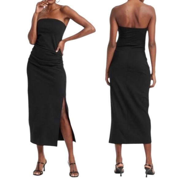 NEW A NEW DAY Black Strapless Knit Tube Dress Size XXL Slit Hem Stretch Midi - Picture 1 of 7